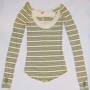 Free People Green&Beige/White Stripped Long Sleeve